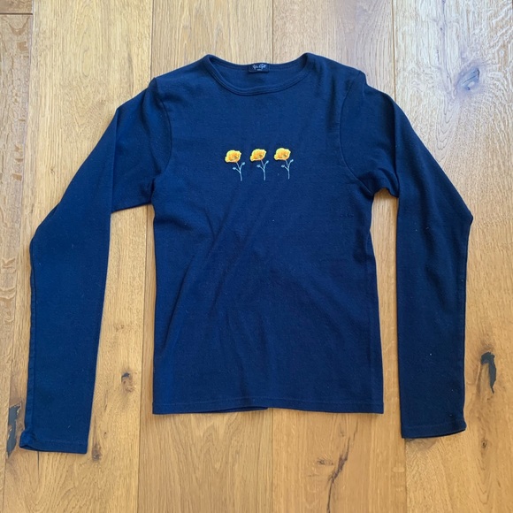 Brandy Melville Tops - Navy Brandy Melville Long Sleeve w/ Poppy Flowers